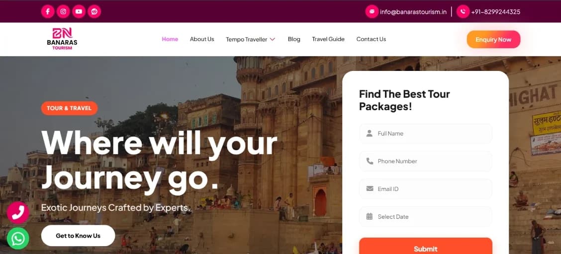 Banaras Tourism website homepage, built by ZaidApp