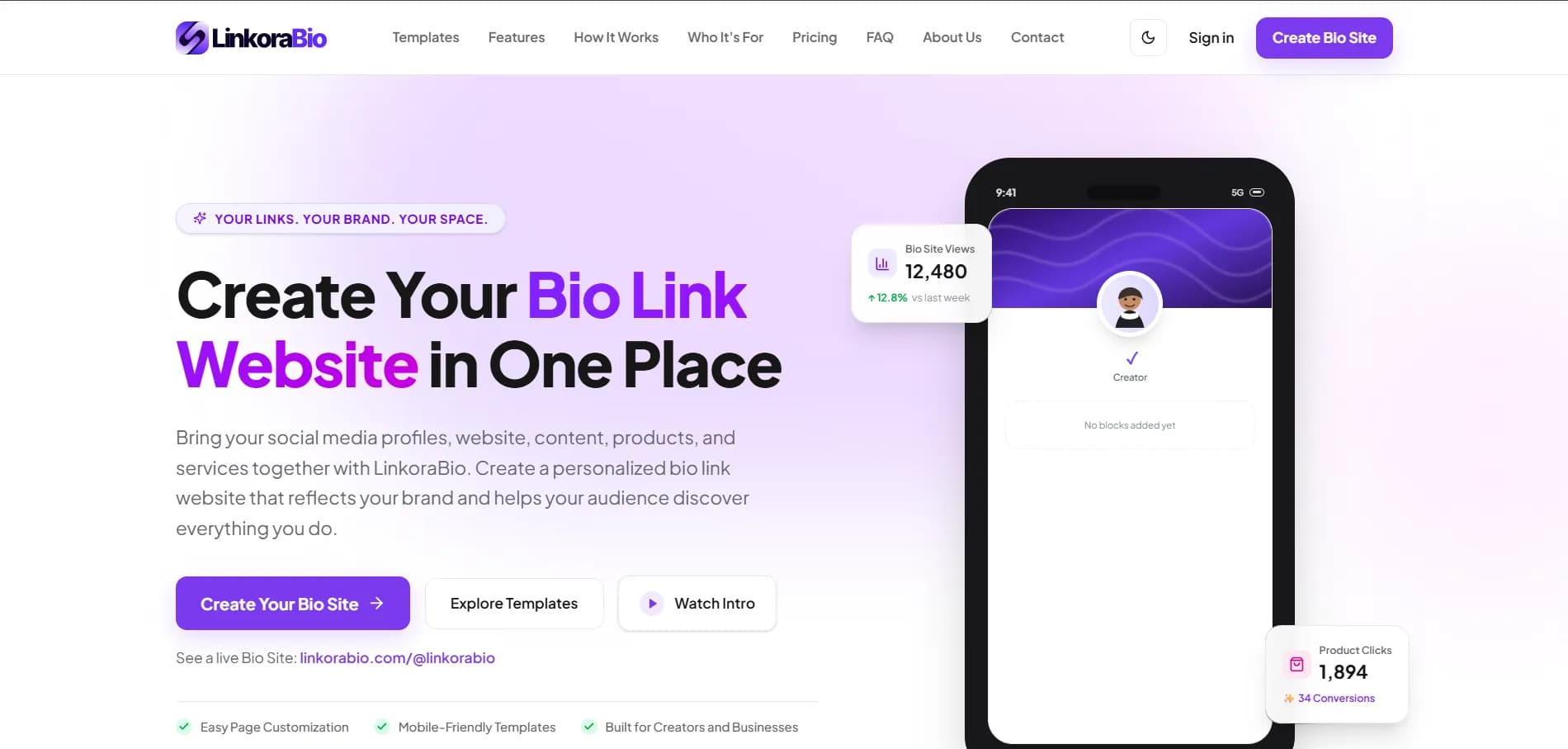 LinkoraBio website homepage