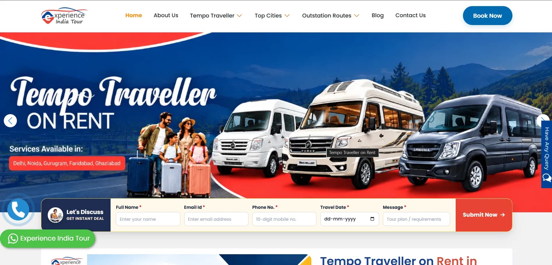 Experience India Tour website homepage