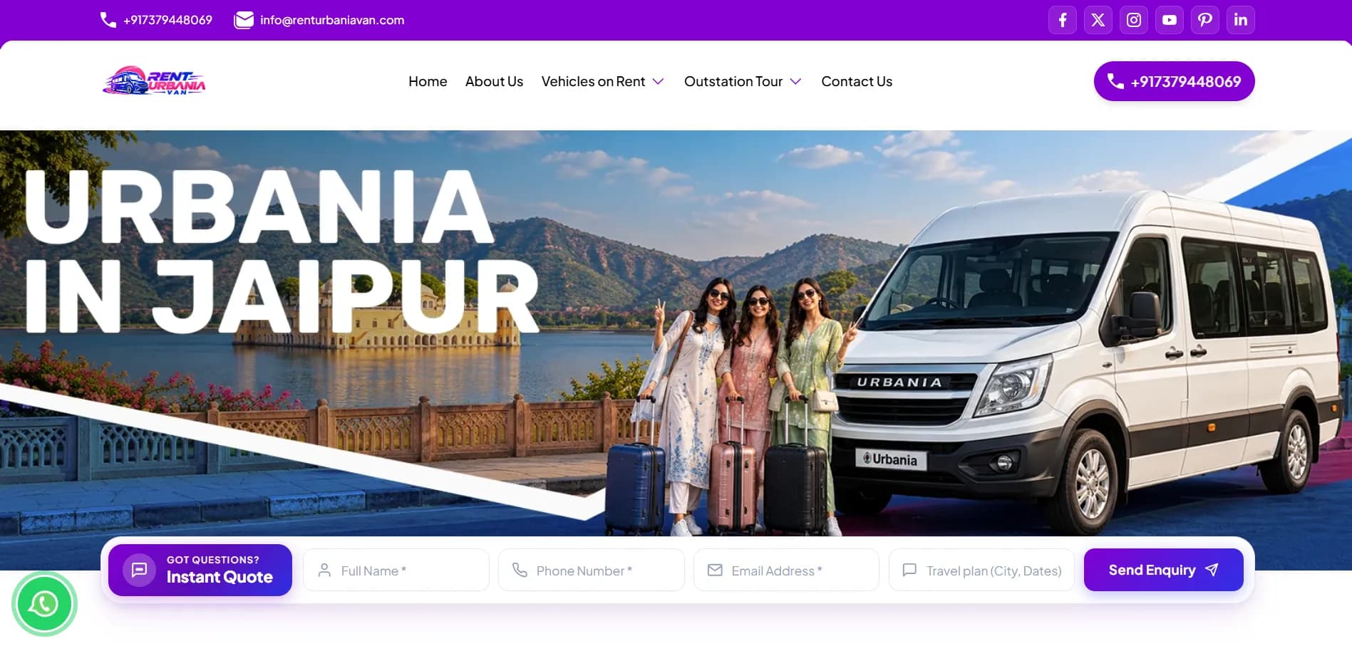 Rent Urbania Van website homepage