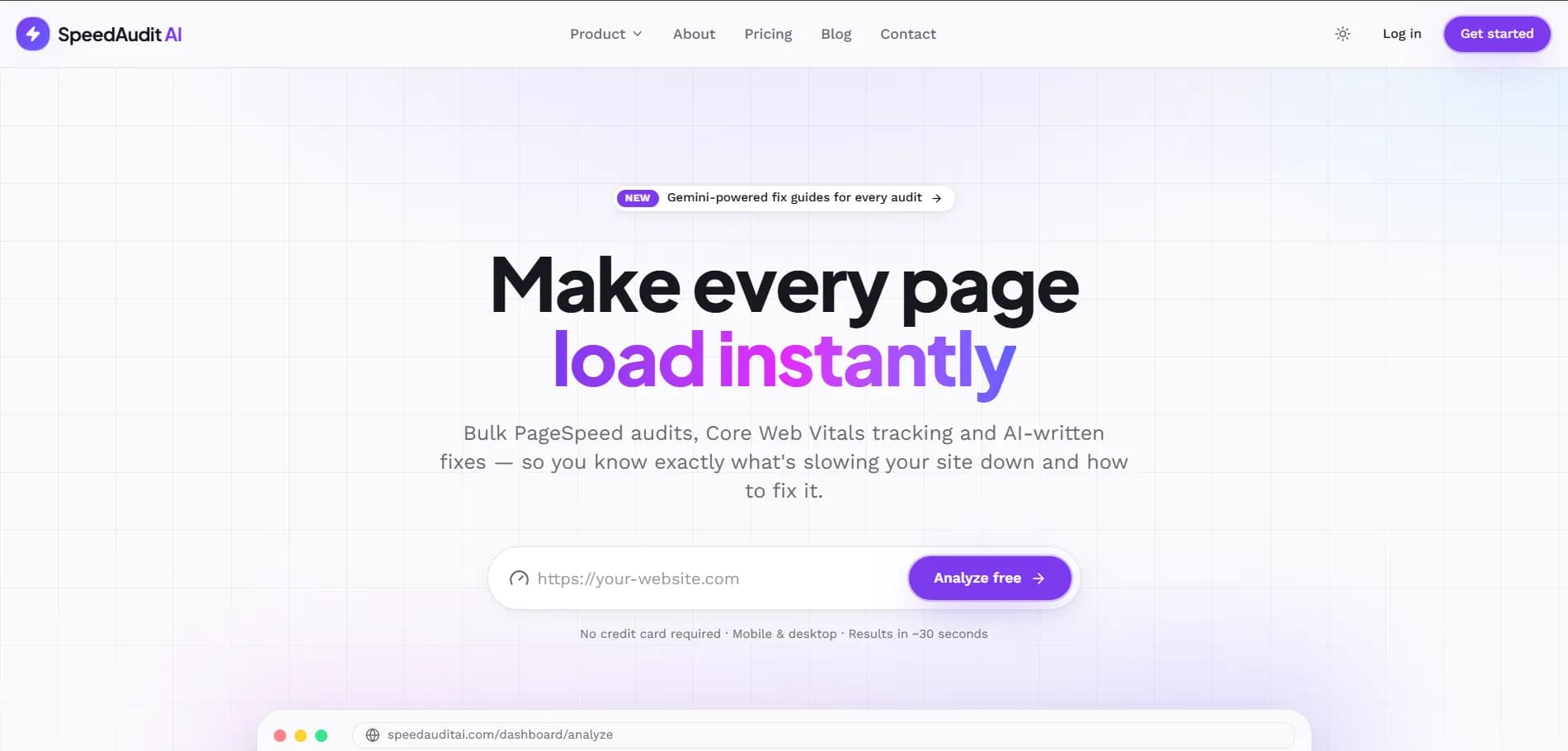 SpeedAudit AI website homepage