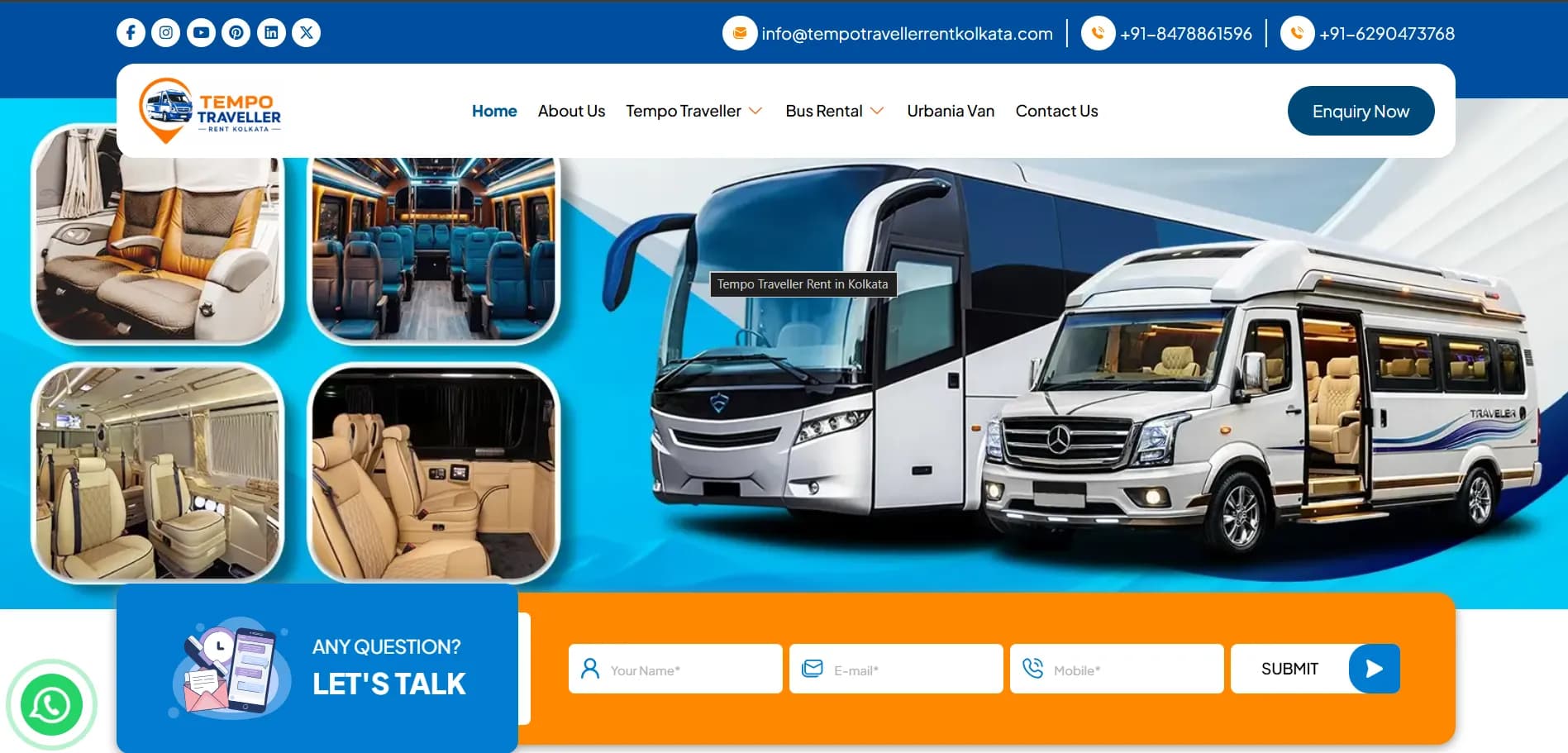 Tempo Traveller Rent Kolkata website homepage