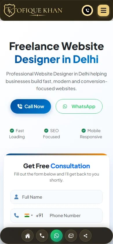 Tofique Khan website on a mobile phone