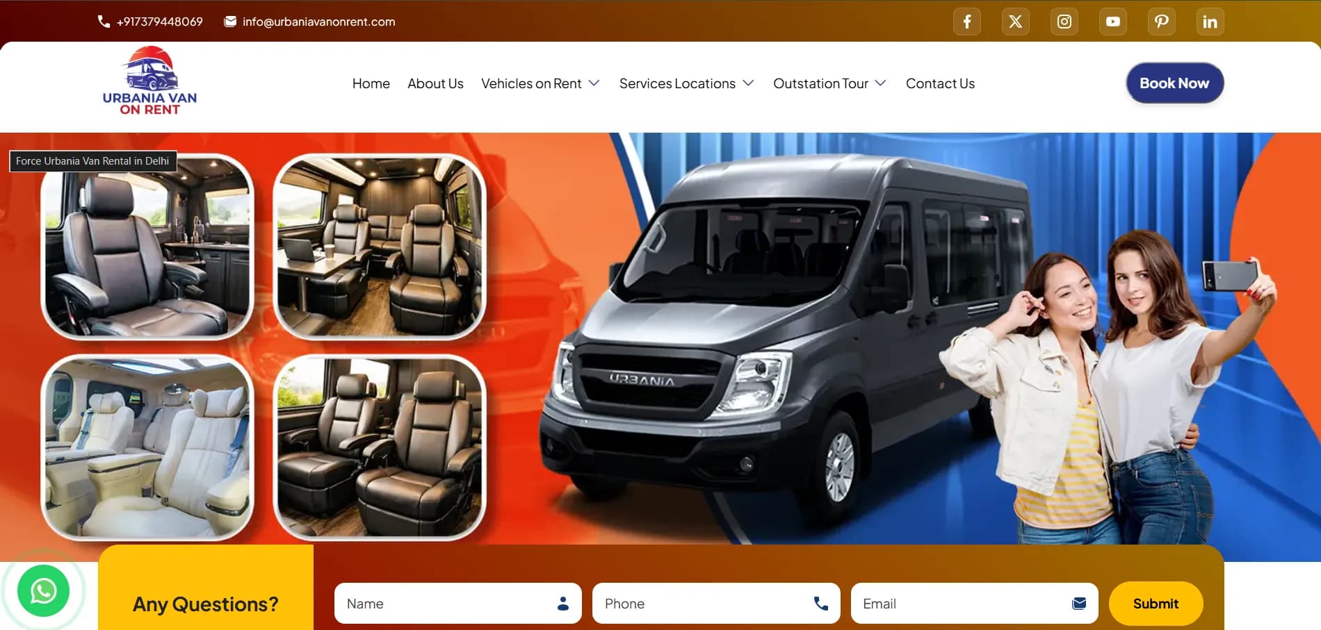 Urbania Van on Rent website homepage