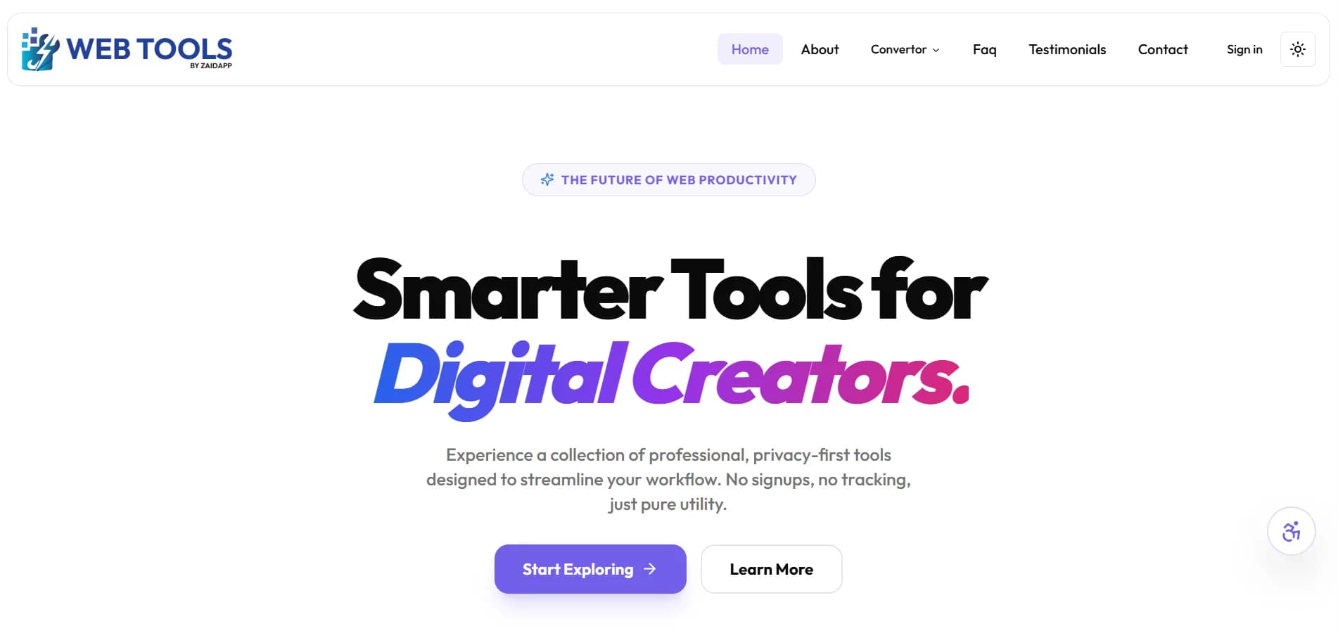 Web Tools website homepage